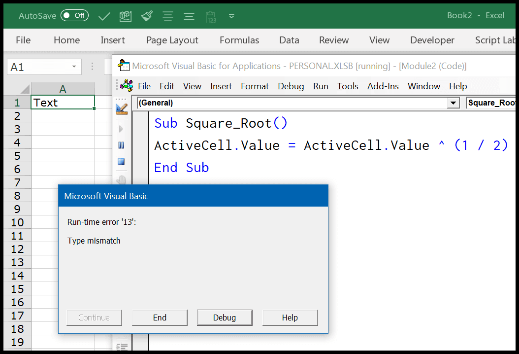 Error message in Excel